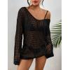 imageBsubseach Beach Cover Up Sexy Hollow Out Crochet Cover Up Lantern Sleeve Knitted Beach Outfits Bathing Suit Cover UpBlack