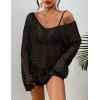 imageBsubseach Beach Cover Up Sexy Hollow Out Crochet Cover Up Lantern Sleeve Knitted Beach Outfits Bathing Suit Cover UpBlack