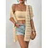 imageBsubseach Crochet Bathing Suit Cover Up for Women Boho Kimono Casual Swimsuit Cover Ups Knitted Mesh Open Front OutwearApricot