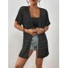 imageBsubseach Crochet Bathing Suit Cover Up for Women Boho Kimono Casual Swimsuit Cover Ups Knitted Mesh Open Front OutwearBlack