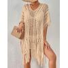 imageBsubseach Crochet Coverups for Women Tassel Hollow Out Slit Swimsuit Coverup Bathing Suit Cover Up Beach DressApricot
