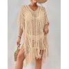 imageBsubseach Crochet Coverups for Women Tassel Hollow Out Slit Swimsuit Coverup Bathing Suit Cover Up Beach DressApricot