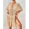 imageBsubseach Crochet Coverups for Women Tassel Hollow Out Slit Swimsuit Coverup Bathing Suit Cover Up Beach DressApricot
