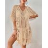imageBsubseach Crochet Coverups for Women Tassel Hollow Out Slit Swimsuit Coverup Bathing Suit Cover Up Beach DressApricot