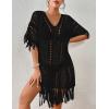 imageBsubseach Crochet Coverups for Women Tassel Hollow Out Slit Swimsuit Coverup Bathing Suit Cover Up Beach DressBlack