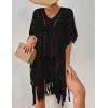 imageBsubseach Crochet Coverups for Women Tassel Hollow Out Slit Swimsuit Coverup Bathing Suit Cover Up Beach DressBlack