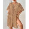 imageBsubseach Crochet Coverups for Women Tassel Hollow Out Slit Swimsuit Coverup Bathing Suit Cover Up Beach DressCamel