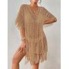 imageBsubseach Crochet Coverups for Women Tassel Hollow Out Slit Swimsuit Coverup Bathing Suit Cover Up Beach DressCamel