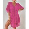 imageBsubseach Crochet Coverups for Women Tassel Hollow Out Slit Swimsuit Coverup Bathing Suit Cover Up Beach DressRose Red