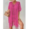 imageBsubseach Crochet Coverups for Women Tassel Hollow Out Slit Swimsuit Coverup Bathing Suit Cover Up Beach DressRose Red