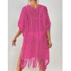 imageBsubseach Crochet Coverups for Women Tassel Hollow Out Slit Swimsuit Coverup Bathing Suit Cover Up Beach DressRose Red