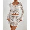 imageBsubseach Crochet Coverups for Women Two Piece Swimsuit Cover Up Hollow Out Knit Skirt Set Beach Outfits with DrawstringWhite Cream