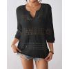 imageBsubseach Crochet Tops for Women 34 Sleeve Swimsuit Coverup Beach Vacation Clothes Spring Summer SweatersBlack