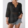imageBsubseach Crochet Tops for Women 34 Sleeve Swimsuit Coverup Beach Vacation Clothes Spring Summer SweatersBlack