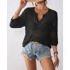 imageBsubseach Crochet Tops for Women 34 Sleeve Swimsuit Coverup Beach Vacation Clothes Spring Summer SweatersBlack