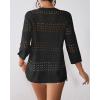imageBsubseach Crochet Tops for Women 34 Sleeve Swimsuit Coverup Beach Vacation Clothes Spring Summer SweatersBlack