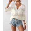 imageBsubseach Crochet Tops for Women 34 Sleeve Swimsuit Coverup Beach Vacation Clothes Spring Summer SweatersOffwhite