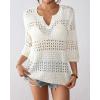 imageBsubseach Crochet Tops for Women 34 Sleeve Swimsuit Coverup Beach Vacation Clothes Spring Summer SweatersOffwhite