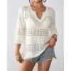 imageBsubseach Crochet Tops for Women 34 Sleeve Swimsuit Coverup Beach Vacation Clothes Spring Summer SweatersOffwhite