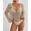 imageBsubseach Crochet Tops for Women Long Sleeve Beach Swimsuit Coverup Mesh Knit Crop Top Bathing Suit Cover UpApricot