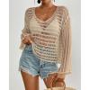 imageBsubseach Crochet Tops for Women Long Sleeve Beach Swimsuit Coverup Mesh Knit Crop Top Bathing Suit Cover UpApricot