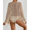 imageBsubseach Crochet Tops for Women Long Sleeve Beach Swimsuit Coverup Mesh Knit Crop Top Bathing Suit Cover UpApricot