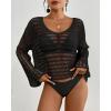 imageBsubseach Crochet Tops for Women Long Sleeve Beach Swimsuit Coverup Mesh Knit Crop Top Bathing Suit Cover UpBlack