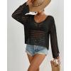 imageBsubseach Crochet Tops for Women Long Sleeve Beach Swimsuit Coverup Mesh Knit Crop Top Bathing Suit Cover UpBlack