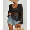 imageBsubseach Crochet Tops for Women Long Sleeve Beach Swimsuit Coverup Mesh Knit Crop Top Bathing Suit Cover UpBlack