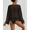 imageBsubseach Crochet Tops for Women Long Sleeve Beach Swimsuit Coverup Mesh Knit Crop Top Bathing Suit Cover UpBlack