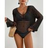 imageBsubseach Crochet Tops for Women Long Sleeve Beach Swimsuit Coverup Mesh Knit Crop Top Bathing Suit Cover UpBlack