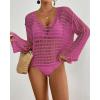 imageBsubseach Crochet Tops for Women Long Sleeve Beach Swimsuit Coverup Mesh Knit Crop Top Bathing Suit Cover UpRose Red