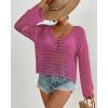 imageBsubseach Crochet Tops for Women Long Sleeve Beach Swimsuit Coverup Mesh Knit Crop Top Bathing Suit Cover UpRose Red
