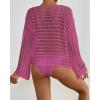 imageBsubseach Crochet Tops for Women Long Sleeve Beach Swimsuit Coverup Mesh Knit Crop Top Bathing Suit Cover UpRose Red