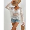 imageBsubseach Crochet Tops for Women Long Sleeve Beach Swimsuit Coverup Mesh Knit Crop Top Bathing Suit Cover UpWhite