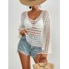 imageBsubseach Crochet Tops for Women Long Sleeve Beach Swimsuit Coverup Mesh Knit Crop Top Bathing Suit Cover UpWhite