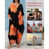 imageBsubseach Moo Moos Kaftan Dresses for Women Floral Print Plus Size Swimsuit Coverup Caftan Maxi Beach Dress with PocketsOrange