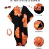 imageBsubseach Moo Moos Kaftan Dresses for Women Floral Print Plus Size Swimsuit Coverup Caftan Maxi Beach Dress with PocketsOrange