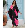imageBsubseach Moo Moos Kaftan Dresses for Women Floral Print Plus Size Swimsuit Coverup Caftan Maxi Beach Dress with PocketsPink
