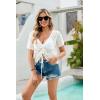 imageBsubseach Swimsuit Coverup for Women 2025 Summer Crochet Bathing Suit Cover Ups Hollow Out Short Sleeve Knit TopsWhite