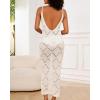 imageBsubseach Swimsuit Crochet Beach Coverup  Women Hollow Out Knit Swim Cover Up Dress Spaghetti Strap Backless DressesWhite