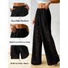 imageBsubseach Women Crochet Beach Cover Up Pants Sheer Wide Leg Drawstring Summer Swimsuit Coverup Long Pants with PocketsBlack