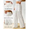 imageBsubseach Women Crochet Beach Cover Up Pants Sheer Wide Leg Drawstring Summer Swimsuit Coverup Long Pants with PocketsWhite