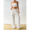 imageBsubseach Women Crochet Beach Cover Up Pants Sheer Wide Leg Drawstring Summer Swimsuit Coverup Long Pants with PocketsWhite