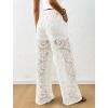 imageBsubseach Women Crochet Beach Cover Up Pants Sheer Wide Leg Drawstring Summer Swimsuit Coverup Long Pants with PocketsWhite