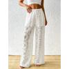 imageBsubseach Women Crochet Beach Cover Up Pants Sheer Wide Leg Drawstring Summer Swimsuit Coverup Long Pants with PocketsWhite