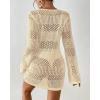 imageBsubseach Women Swimsuit Crochet Coverup Long Sleeve V Neck Beach Knit Bathing Suits Cover Ups Mesh Bikini Hollow Out DressApricot
