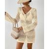 imageBsubseach Women Swimsuit Crochet Coverup Long Sleeve V Neck Beach Knit Bathing Suits Cover Ups Mesh Bikini Hollow Out DressApricot