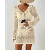 imageBsubseach Women Swimsuit Crochet Coverup Long Sleeve V Neck Beach Knit Bathing Suits Cover Ups Mesh Bikini Hollow Out DressApricot