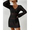 imageBsubseach Women Swimsuit Crochet Coverup Long Sleeve V Neck Beach Knit Bathing Suits Cover Ups Mesh Bikini Hollow Out DressBlack